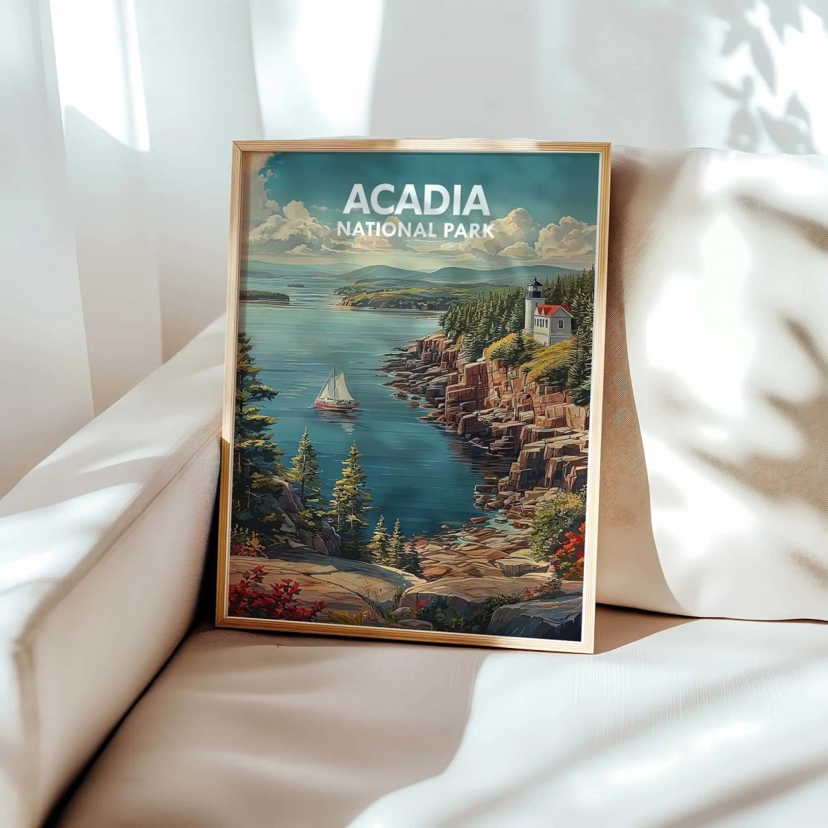 Acadia National Park Travel Poster - Vintage Maine Coastal Landscape Wall Art Print - MOMIMA