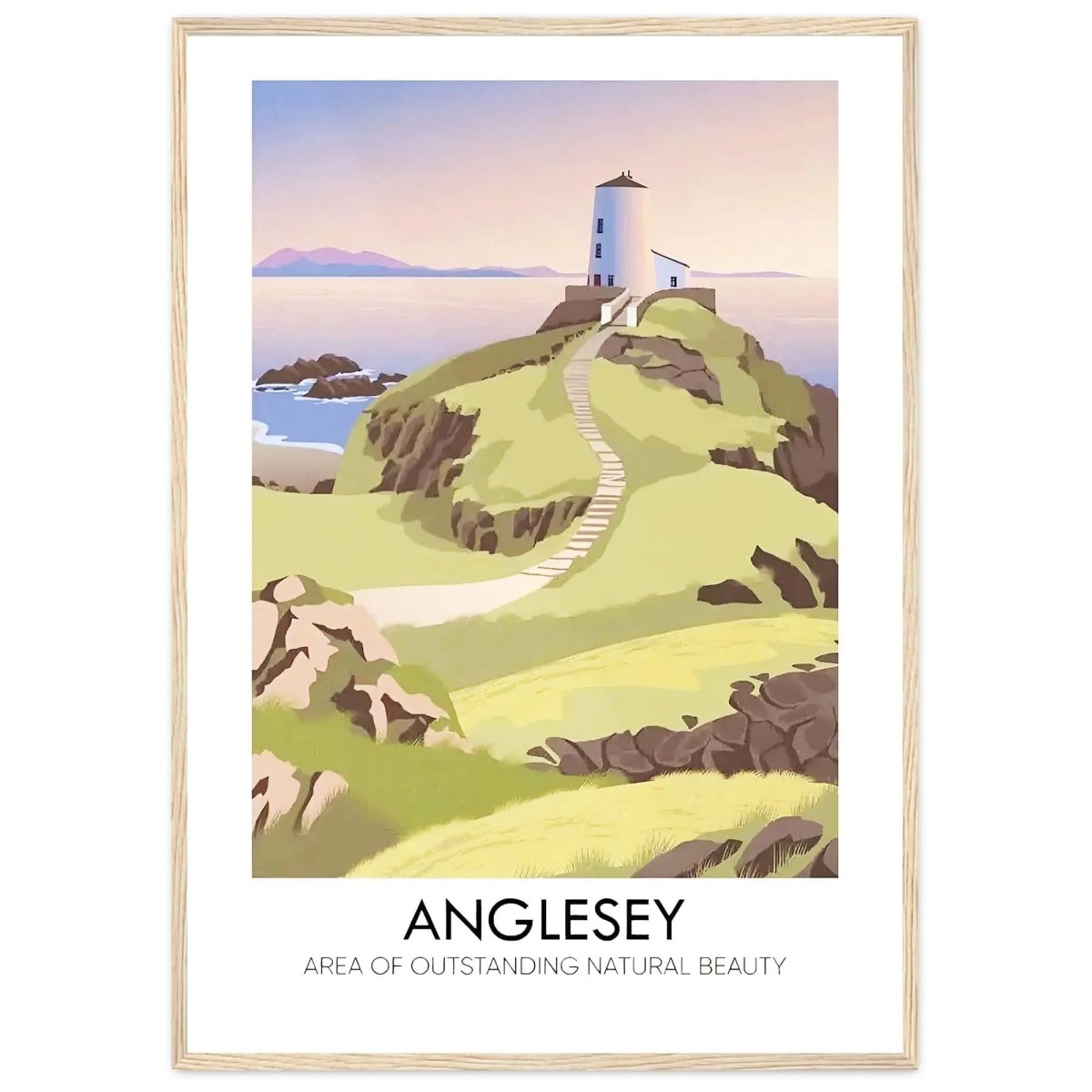 Anglesey Aonb Travel Poster North Wales Twr Mawr Lighthouse Isle Of Anglesey Vin - MOMIMA