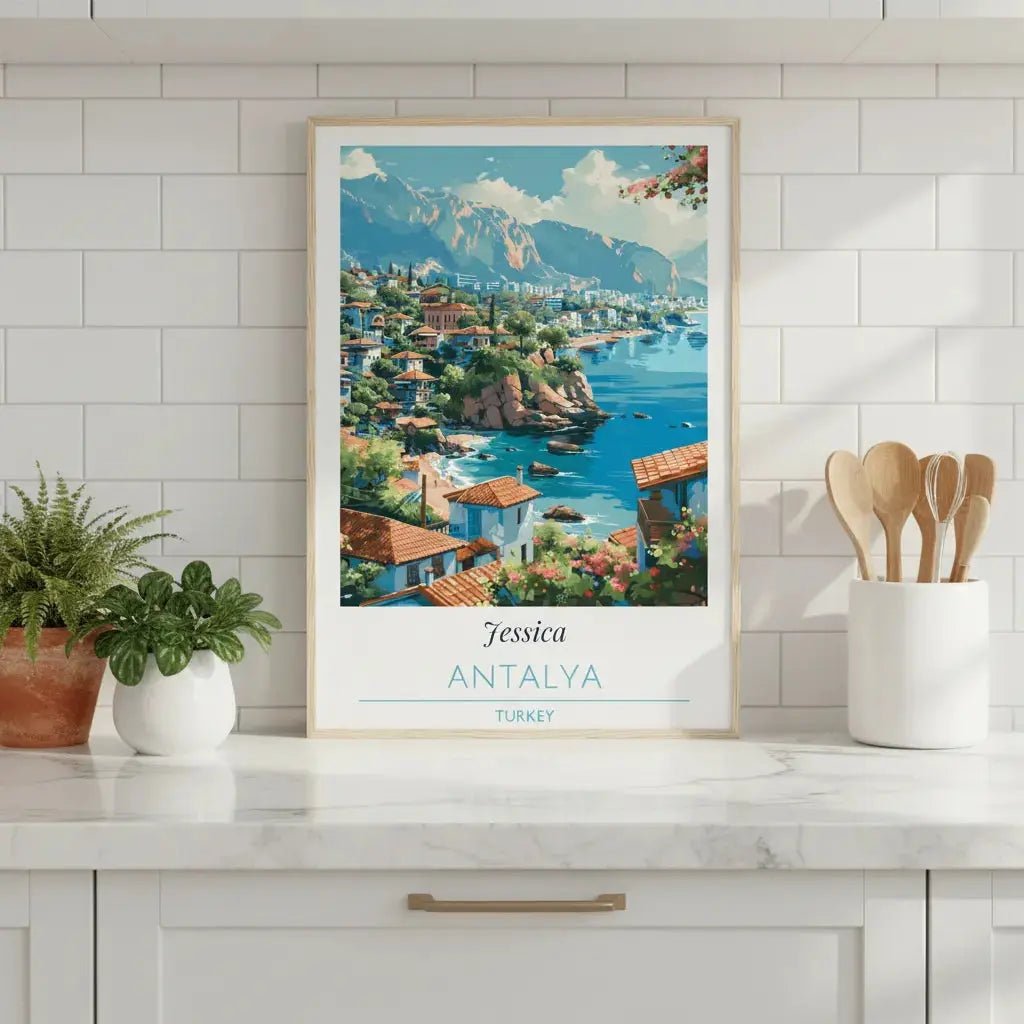 Antalya Turkey Travel Poster - Personalized Custom Name Print - Mediterranean Coastal Art - MOMIMA