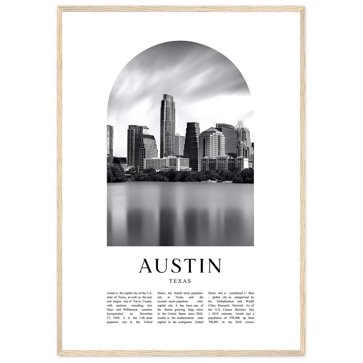 Austin Travel Poster Print - Minimalist Black and White City Skyline Wall Art, T - MOMIMA