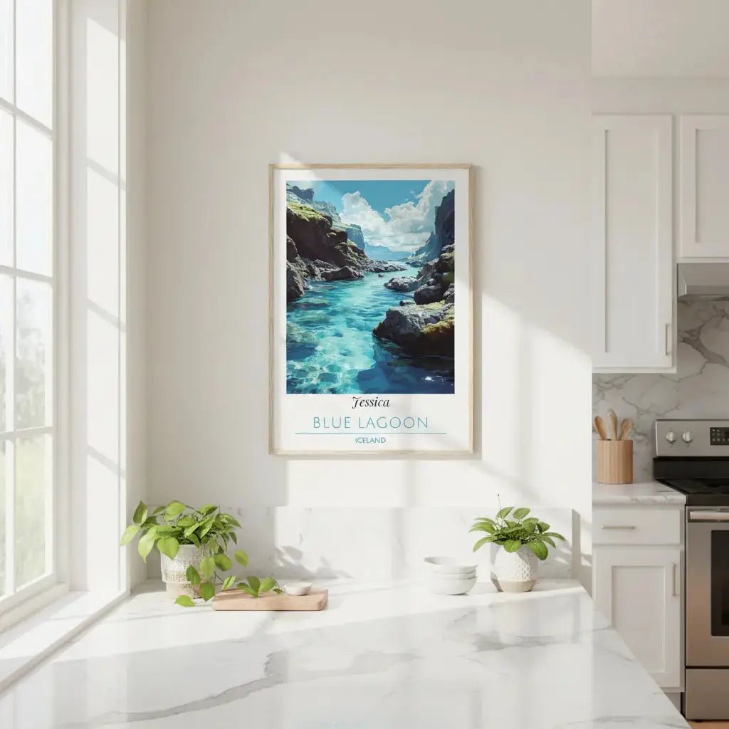 Blue Lagoon Iceland Travel Poster - Personalized Custom Name Print - Spa & Bathroom Decor - MOMIMA