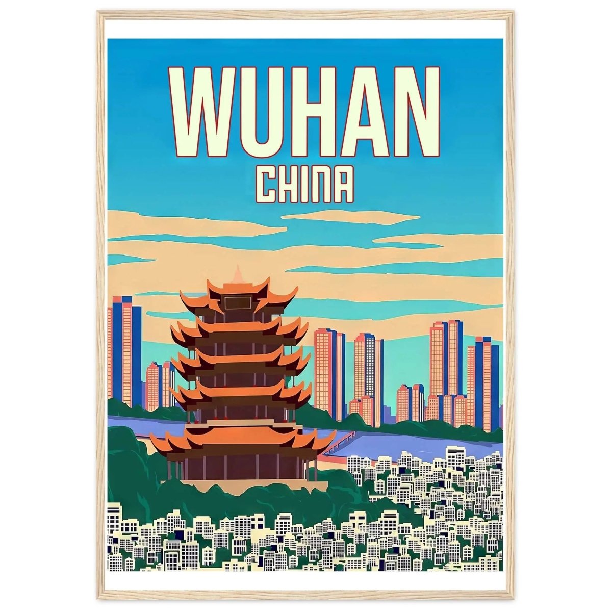 China Wuhan Retro Travel Poster China Wuhan Cityscape Poster Wuhan Landmark Post - MOMIMA