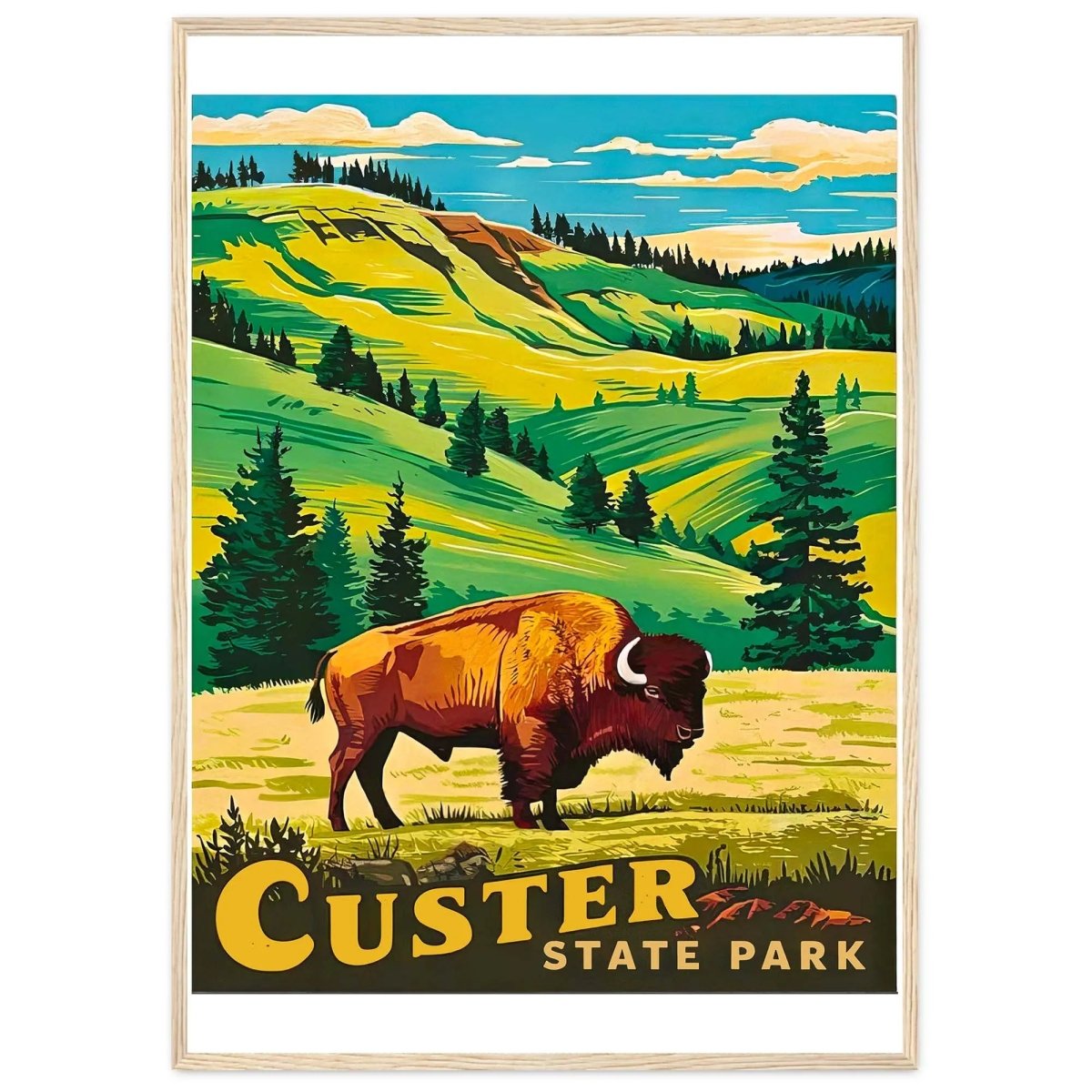 Custer State Park Vintage Travel Poster Custer State Park Print South Dakota Wal - MOMIMA