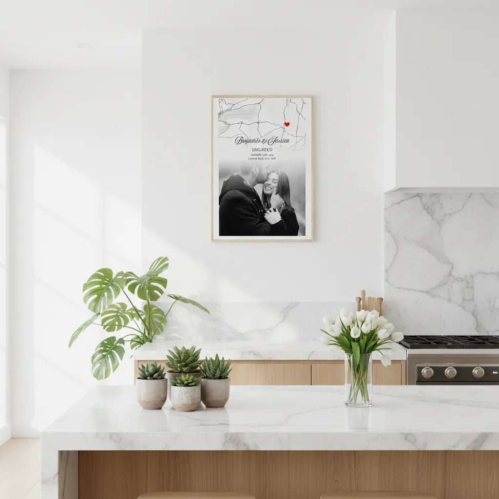 Custom Engagement Map Poster - Personalized Photo & Location Street Map Art - MOMIMA