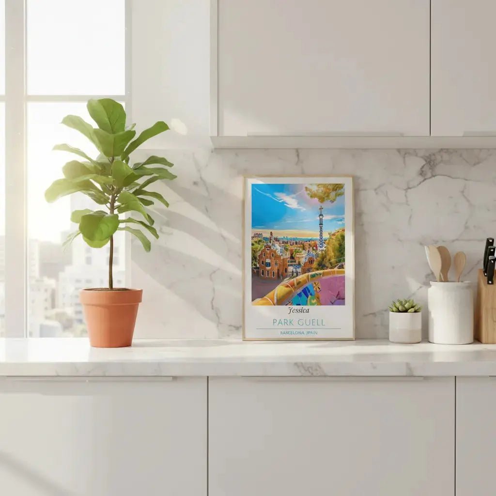 Park Guell Barcelona Poster - Personalized Custom Name Print - MOMIMA