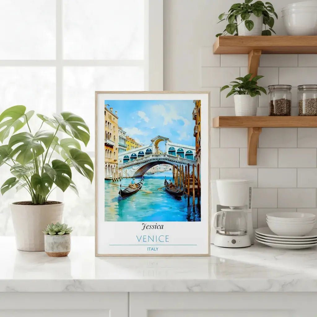 Personalized Venice Italy Poster - Romantic Custom Name Gondola Wall Art - MOMIMA