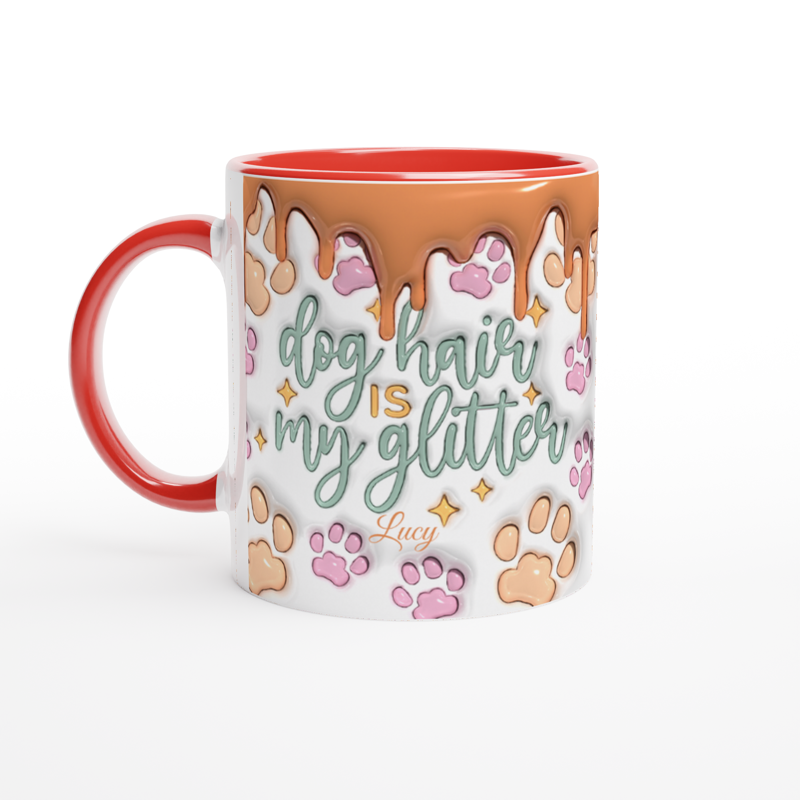 Personalized "Dog Hair Is My Glitter" Mug – Funny 3D-Style Puffy Art Gift for Dog Moms