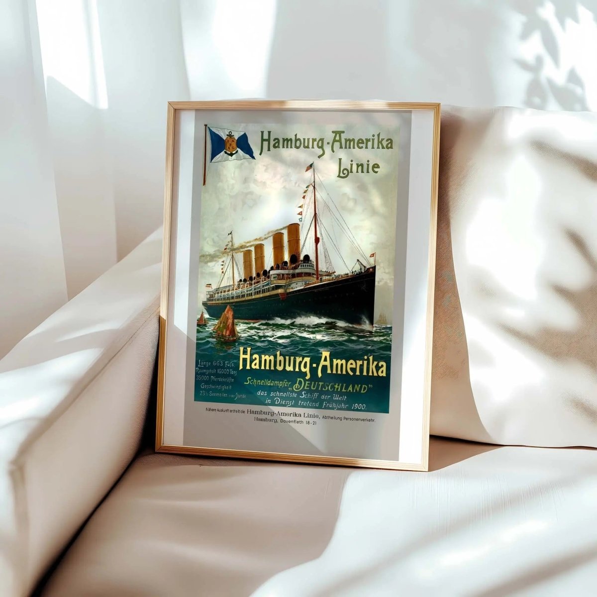 1900 Hamburg Amerika Line Ocean Liner Vintage Travel Poster - MOMIMA