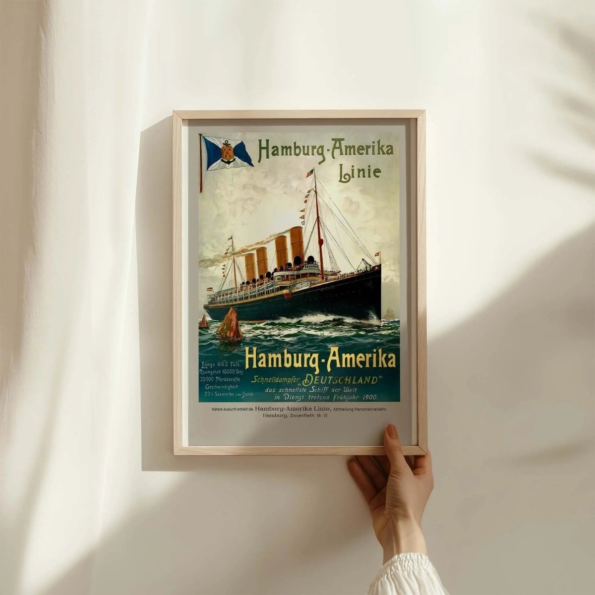 1900 Hamburg Amerika Line Ocean Liner Vintage Travel Poster - MOMIMA