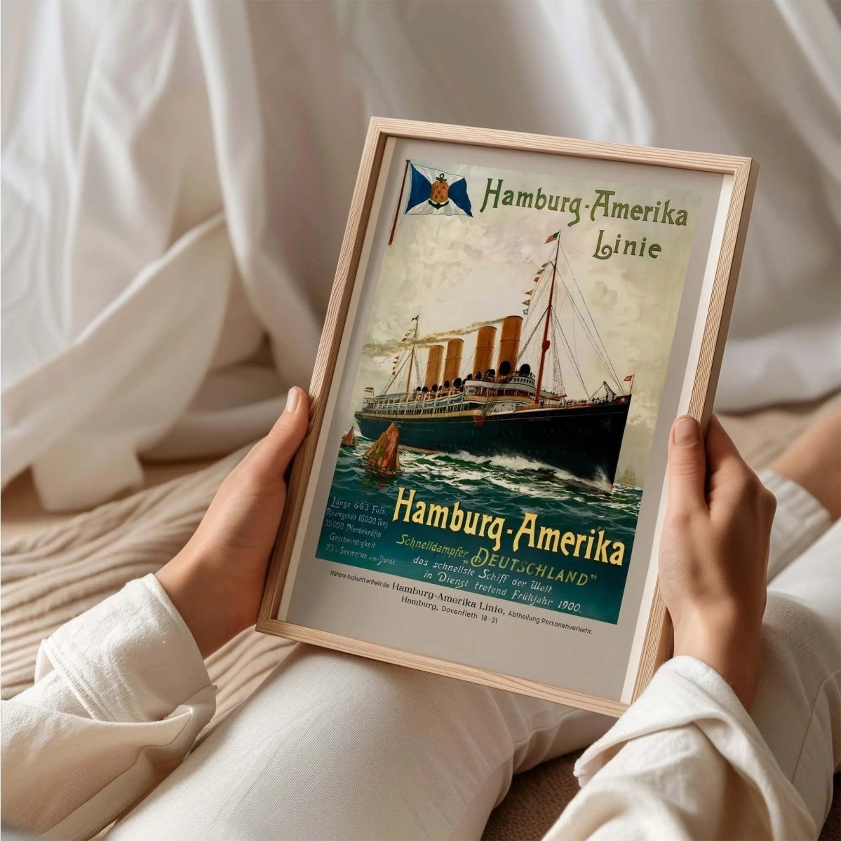 1900 Hamburg Amerika Line Ocean Liner Vintage Travel Poster - MOMIMA
