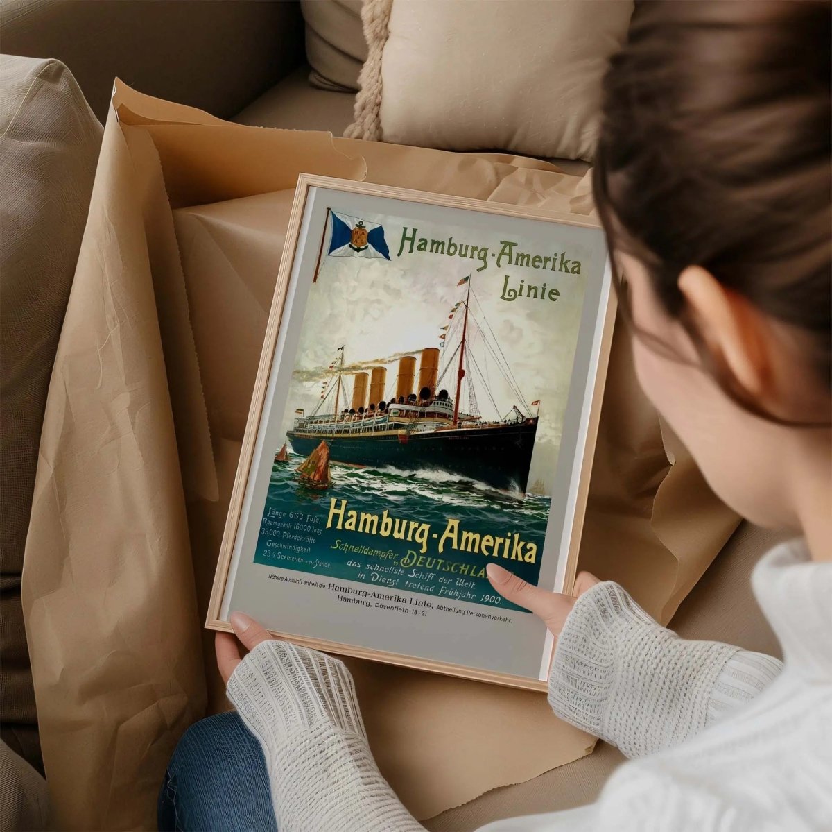 1900 Hamburg Amerika Line Ocean Liner Vintage Travel Poster - MOMIMA
