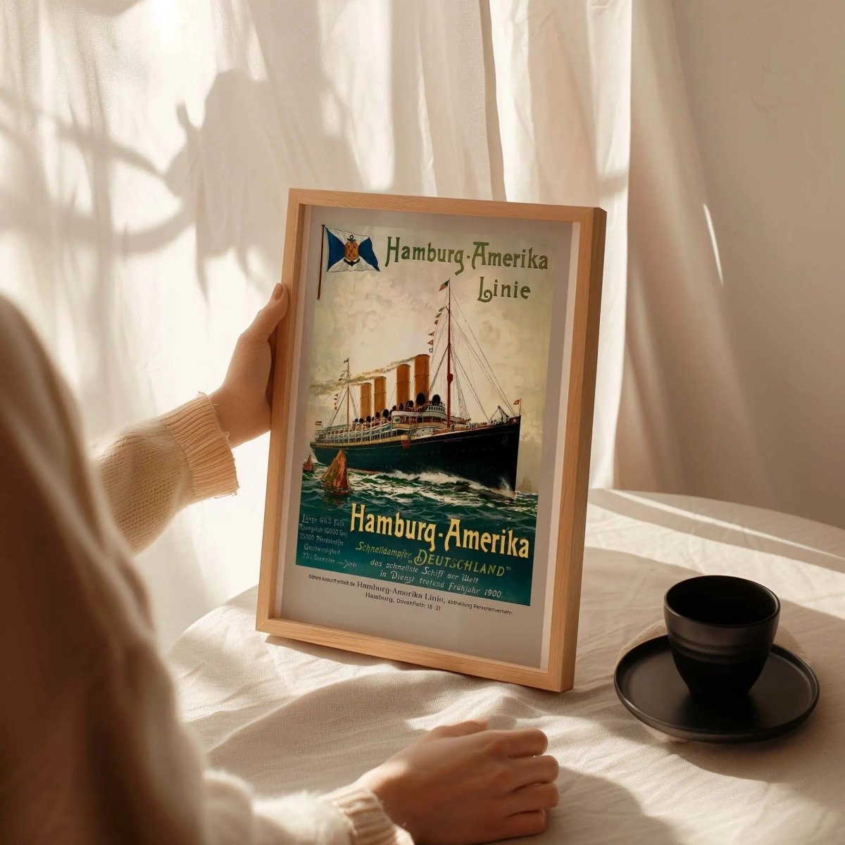 1900 Hamburg Amerika Line Ocean Liner Vintage Travel Poster - MOMIMA