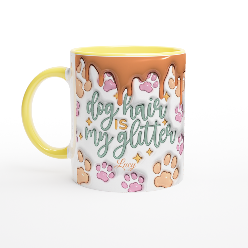 Personalized "Dog Hair Is My Glitter" Mug – Funny 3D-Style Puffy Art Gift for Dog Moms