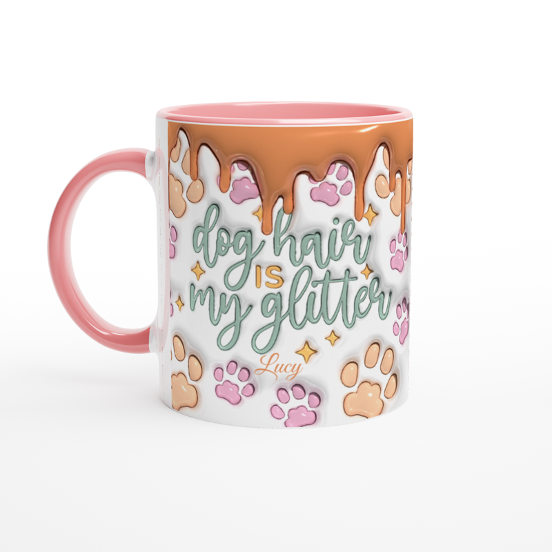 Personalized "Dog Hair Is My Glitter" Mug – Funny 3D-Style Puffy Art Gift for Dog Moms
