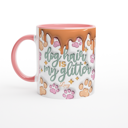 Personalized "Dog Hair Is My Glitter" Mug – Funny 3D-Style Puffy Art Gift for Dog Moms
