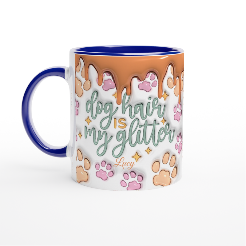 Personalized "Dog Hair Is My Glitter" Mug – Funny 3D-Style Puffy Art Gift for Dog Moms