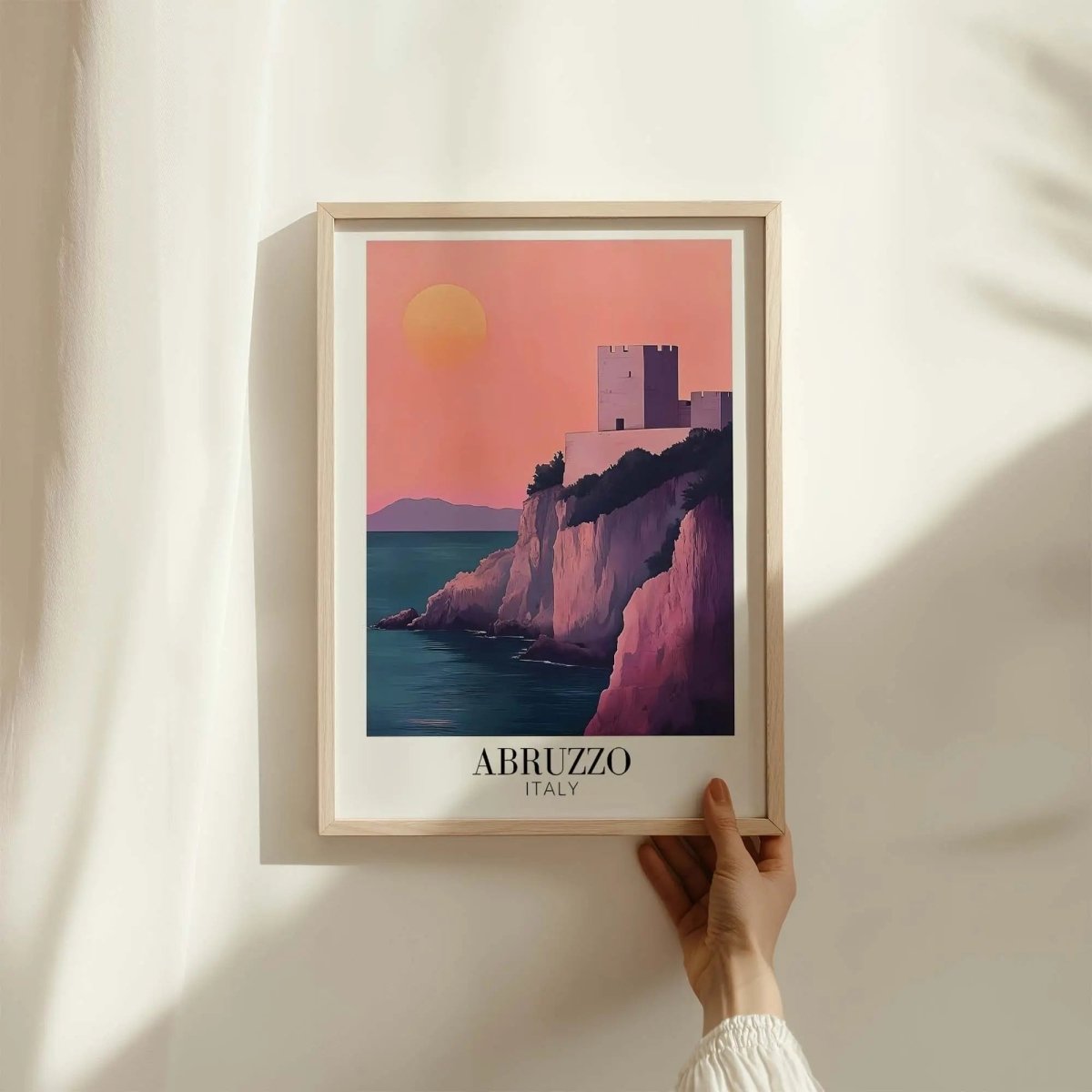 Abruzzo Italy Travel Poster - Coastal Castle Sunset Art Print - Italian Wall Decor - MOMIMA