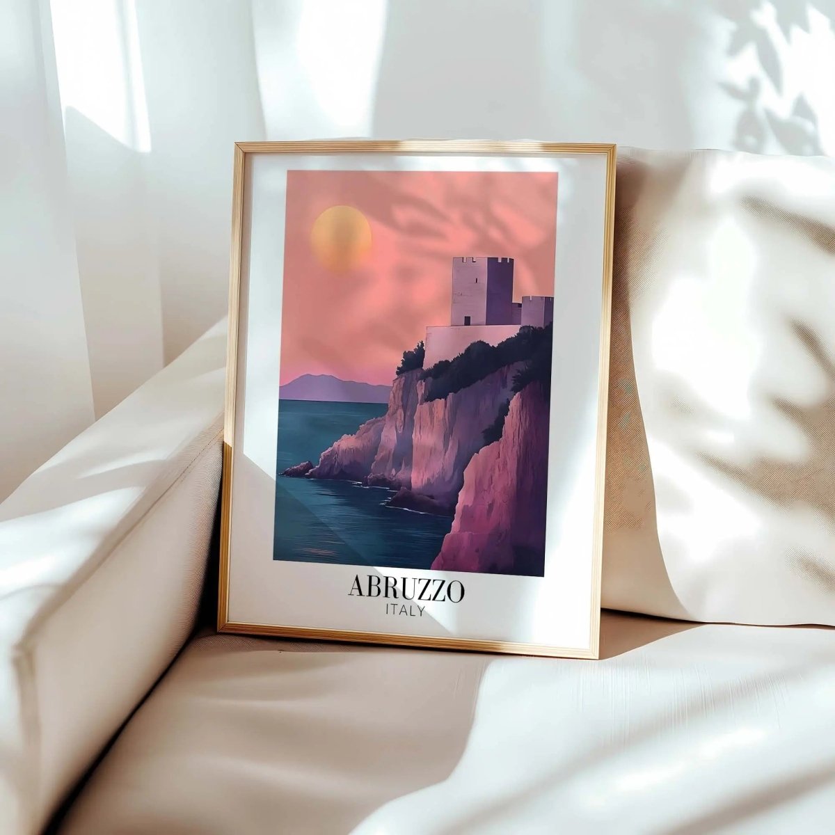 Abruzzo Italy Travel Poster - Coastal Castle Sunset Art Print - Italian Wall Decor - MOMIMA