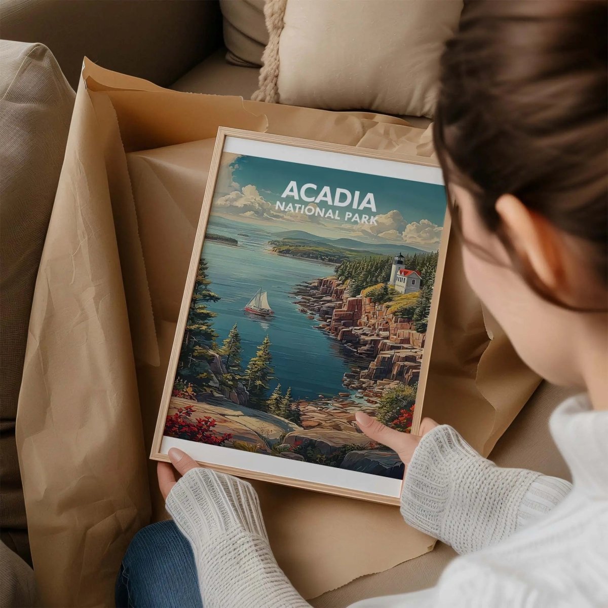 Acadia National Park Travel Poster - Vintage Maine Coastal Landscape Wall Art Pr - MOMIMA