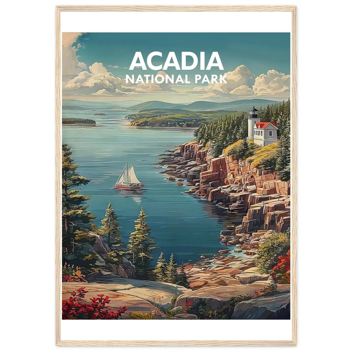 Acadia National Park Travel Poster - Vintage Maine Coastal Landscape Wall Art Print - MOMIMA