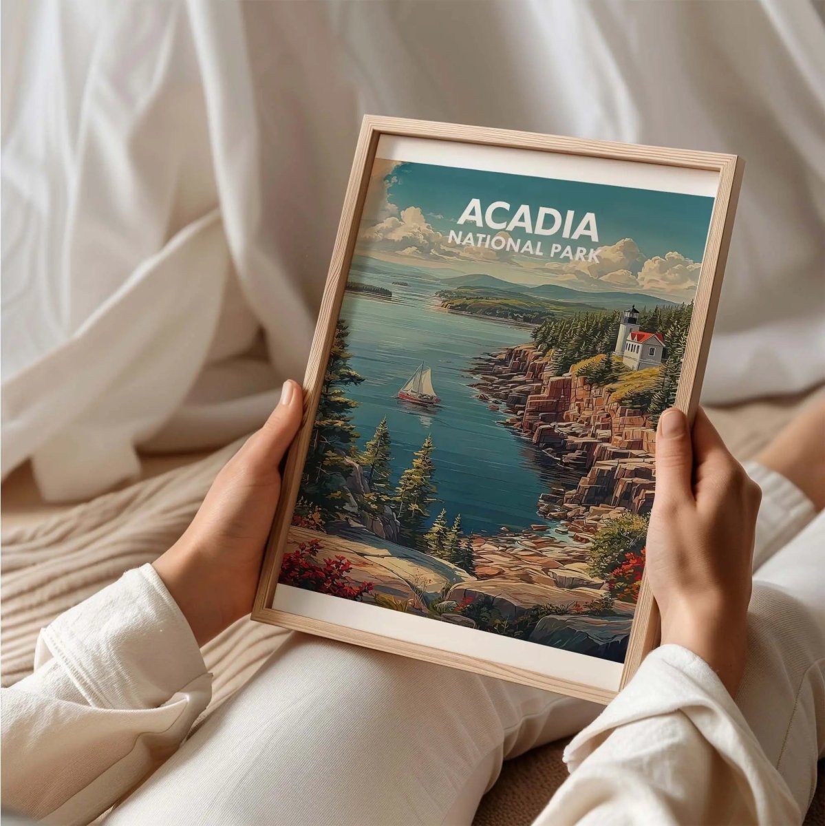 Acadia National Park Travel Poster - Vintage Maine Coastal Landscape Wall Art Print - MOMIMA