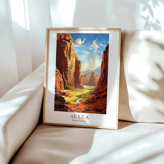 Al Ula vintage travel poster colorful Saudi Arabia desert landscape art print fo - MOMIMA