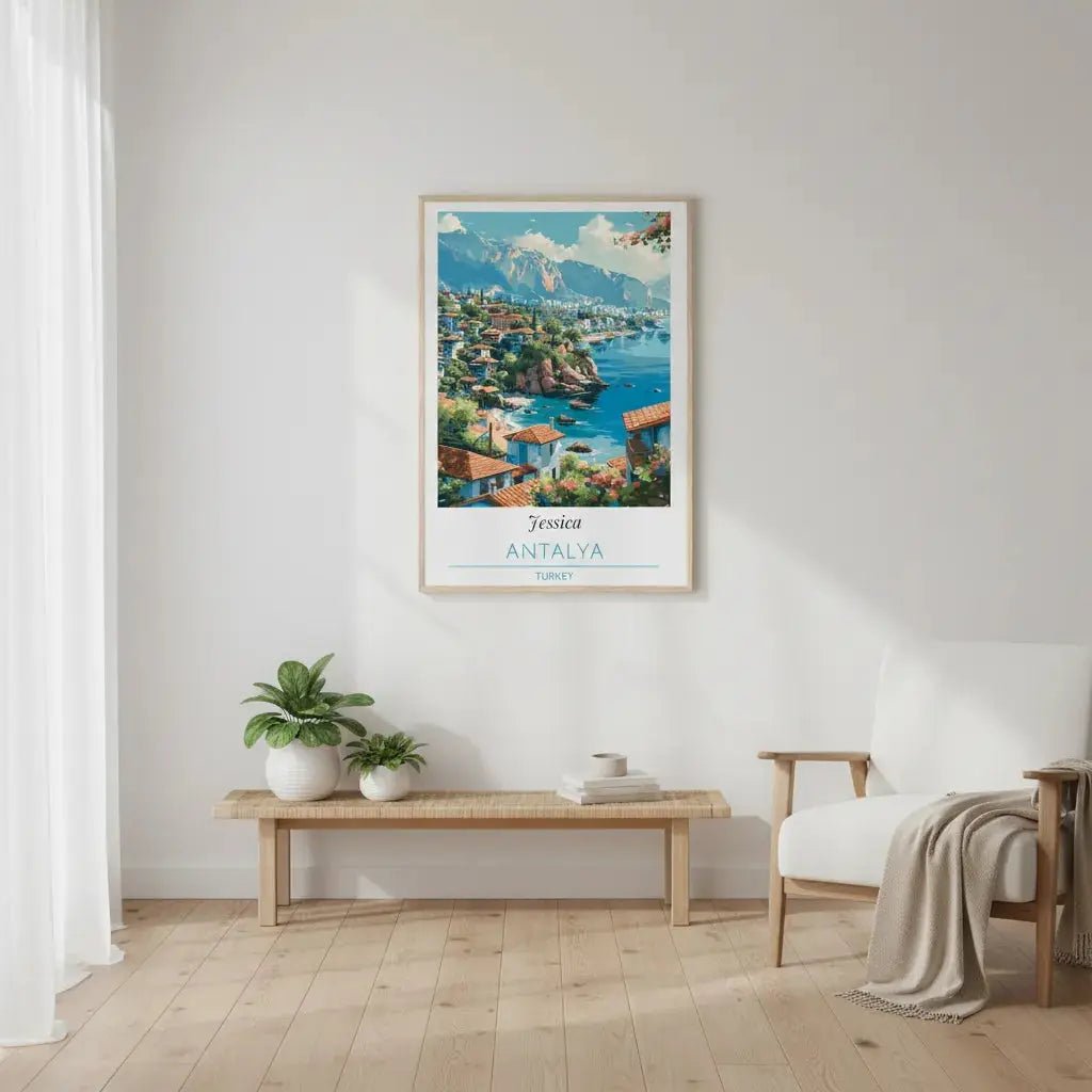 Antalya Turkey Travel Poster - Personalized Custom Name Print - Mediterranean Coastal Art  - MOMIMA