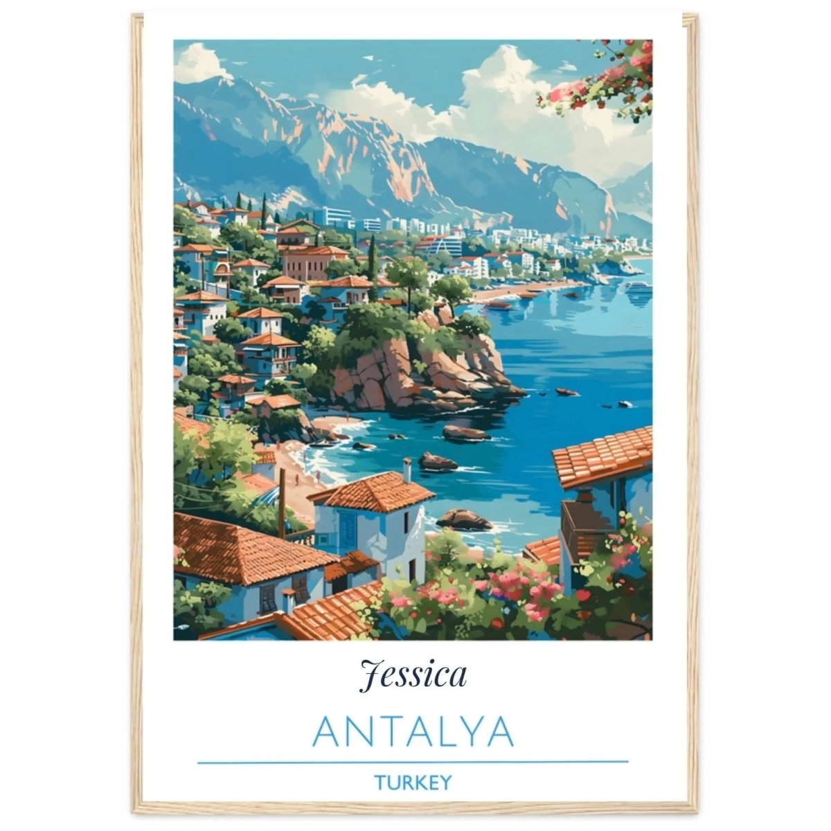 Antalya Turkey Travel Poster - Personalized Custom Name Print - Mediterranean Coastal Art  - MOMIMA