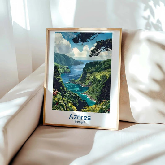 Azores Travel Poster Portuguese Island Wall Art Scenic Landscape Print Azores Po - MOMIMA