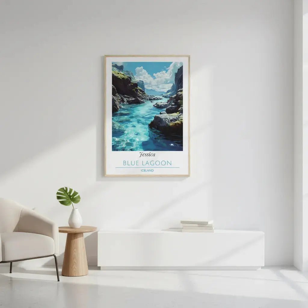 Blue Lagoon Iceland Travel Poster - Personalized Custom Name Print  - Spa & Bathroom Decor - MOMIMA