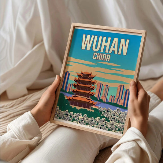 China Wuhan Retro Travel Poster China Wuhan Cityscape Poster Wuhan Landmark Post - MOMIMA
