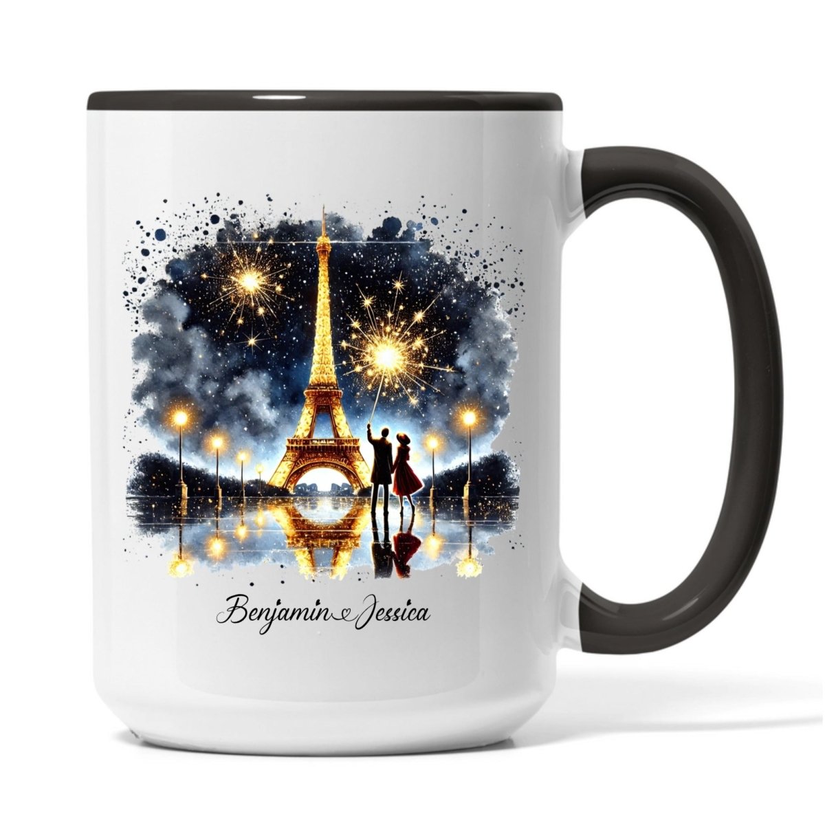 "City of Light" Custom Couple Mug - Golden Eiffel Tower & Starry Night - MOMIMA