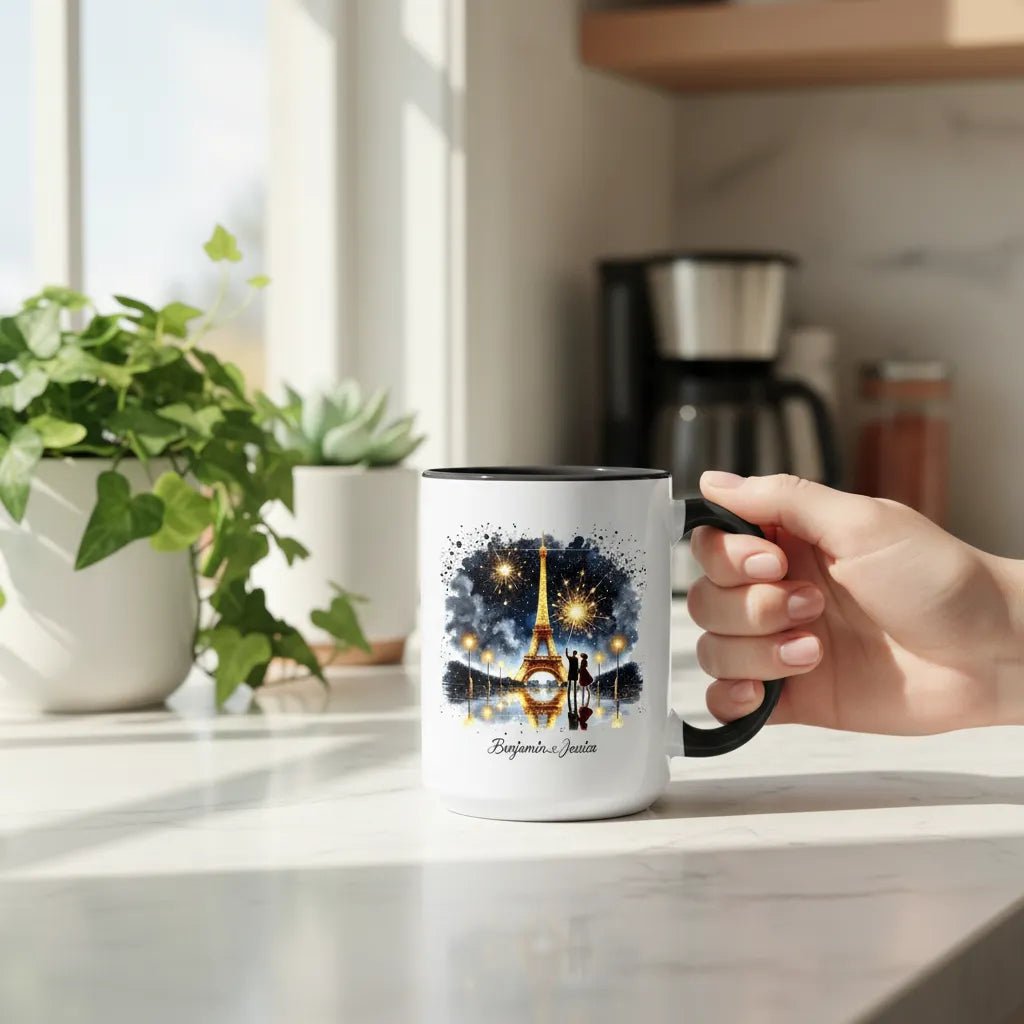"City of Light" Custom Couple Mug - Golden Eiffel Tower & Starry Night - MOMIMA