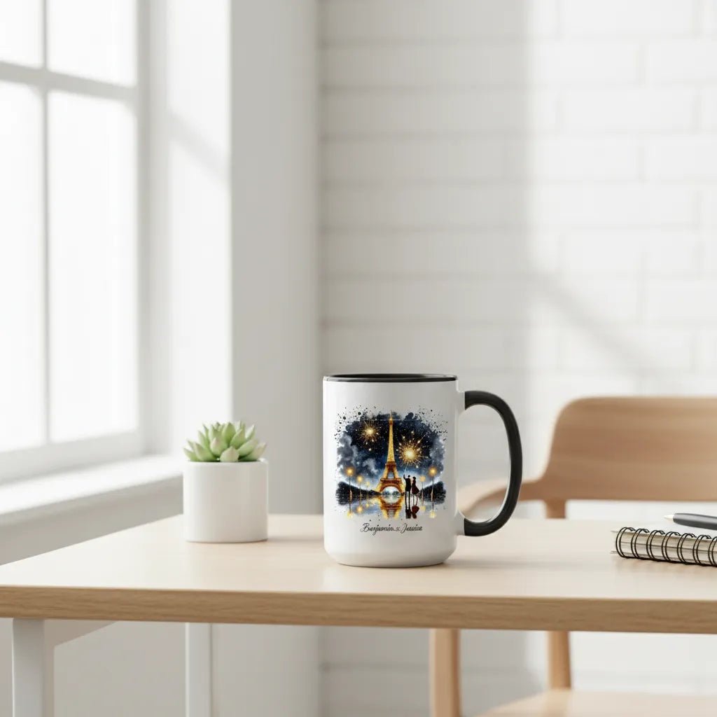 "City of Light" Custom Couple Mug - Golden Eiffel Tower & Starry Night - MOMIMA