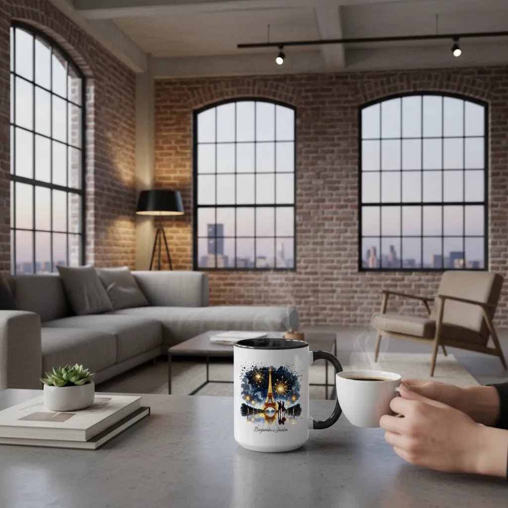 "City of Light" Custom Couple Mug - Golden Eiffel Tower & Starry Night - MOMIMA