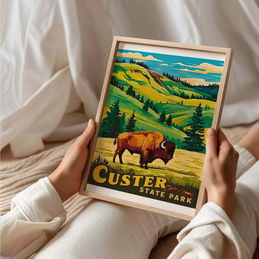 Custer State Park Vintage Travel Poster Custer State Park Print South Dakota Wal - MOMIMA