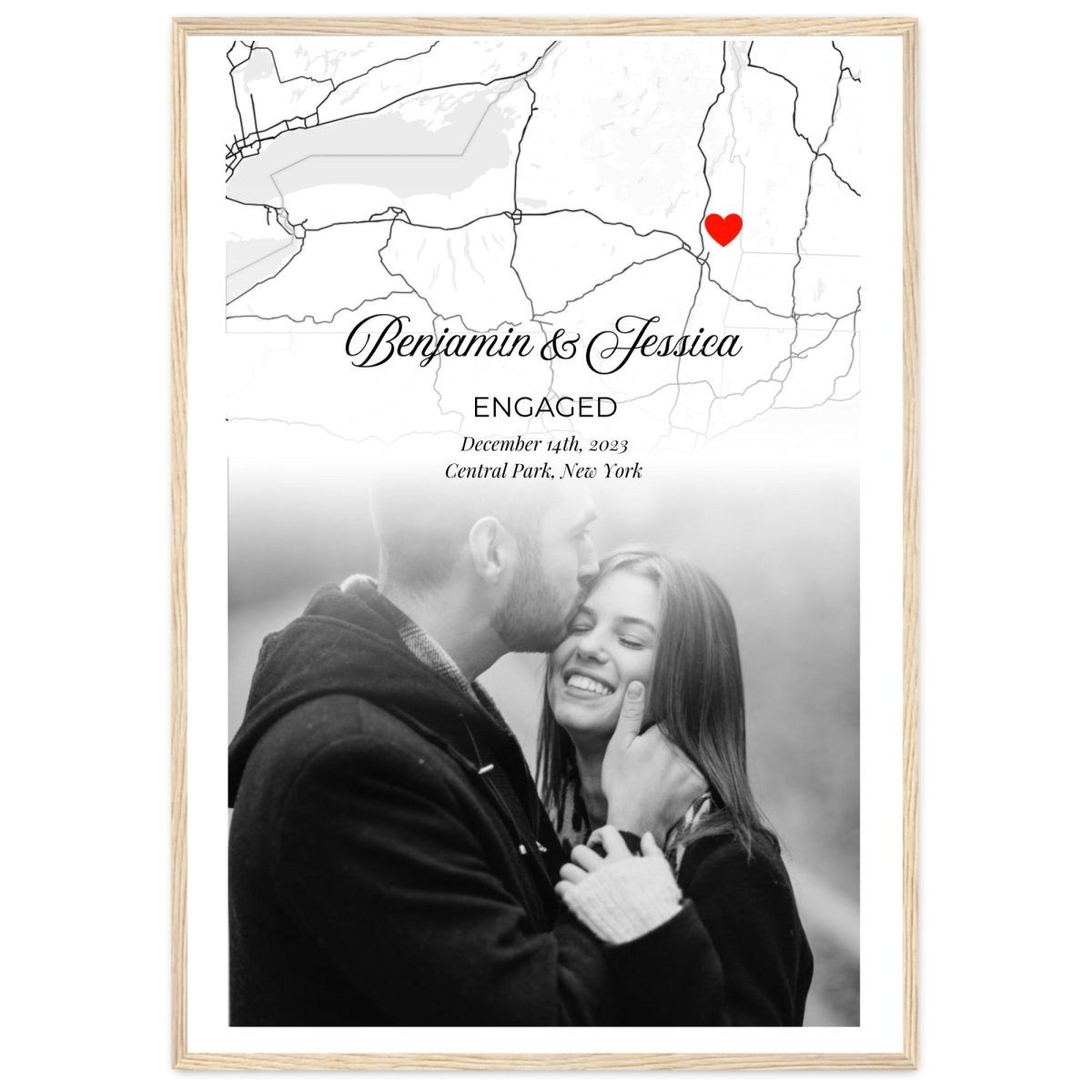 Custom Engagement Map Poster - Personalized Photo & Location Street Map Art - MOMIMA