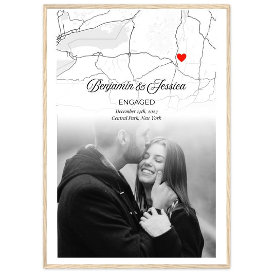 Custom Engagement Map Poster - Personalized Photo & Location Street Map Art - MOMIMA