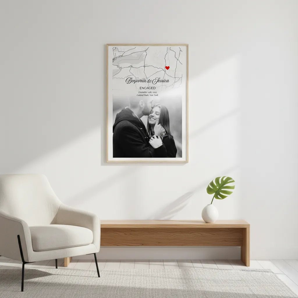 Custom Engagement Map Poster - Personalized Photo & Location Street Map Art - MOMIMA