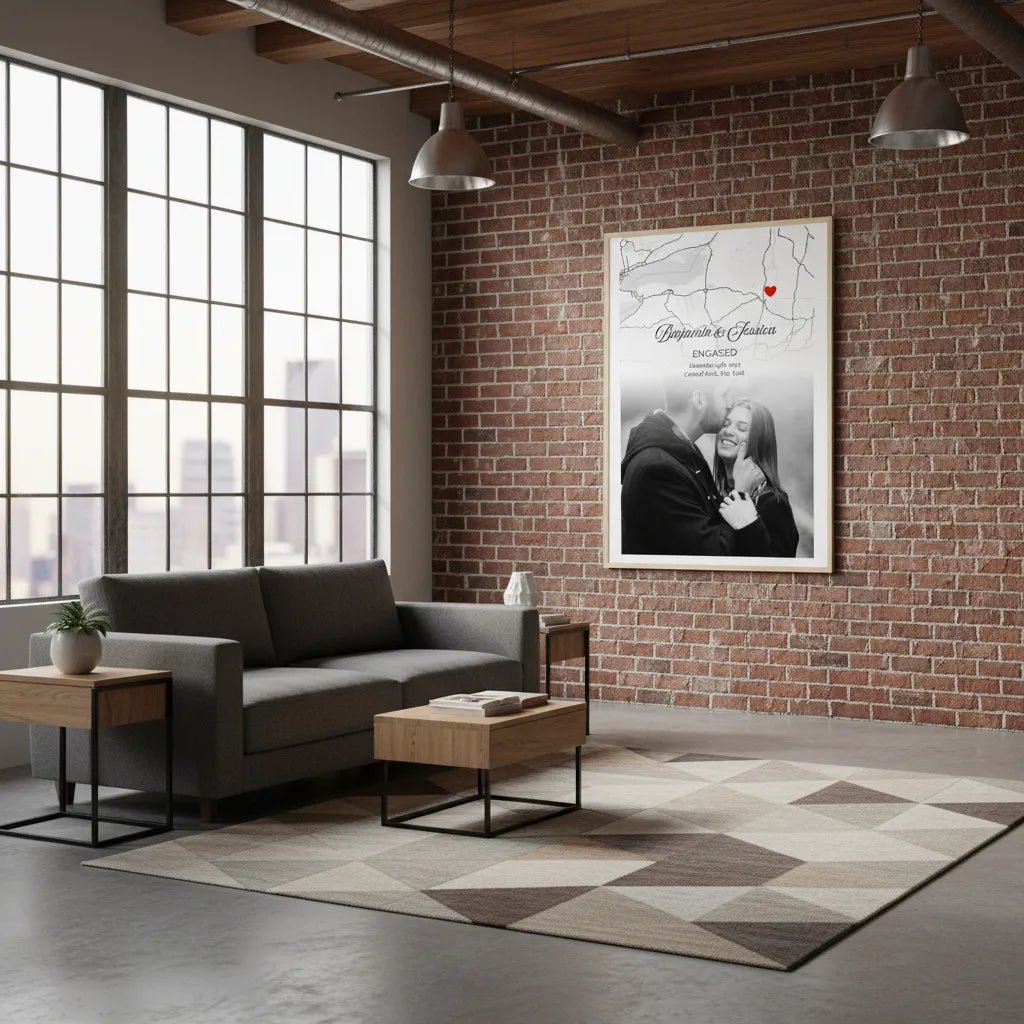 Custom Engagement Map Poster - Personalized Photo & Location Street Map Art - MOMIMA