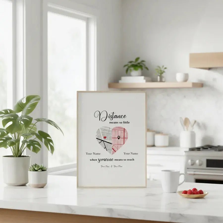 Custom Long Distance Relationship Map - Two Locations Heart Map Poster - "Distance Means So Little" Gift - MOMIMA