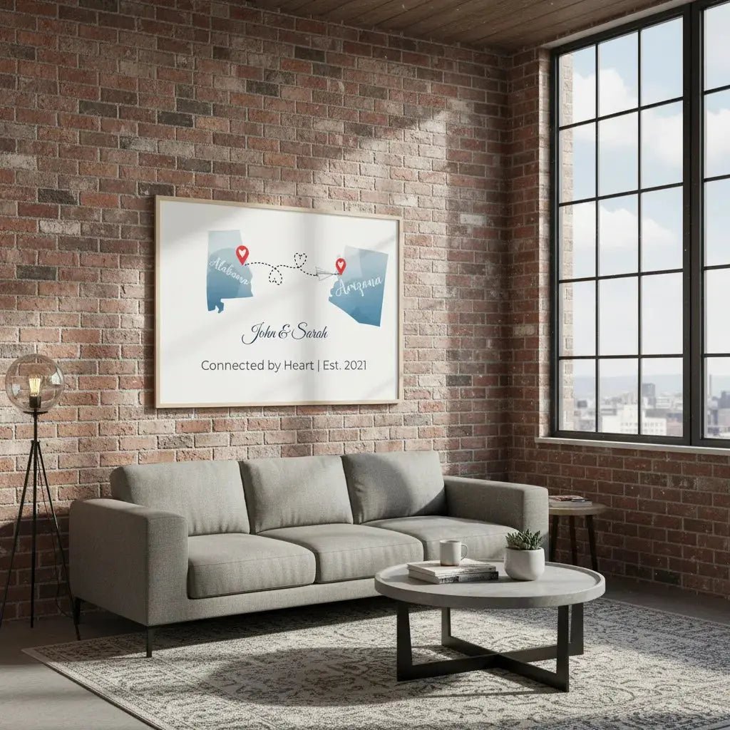 Custom USA Map Wall Art, Personalized Long Distance Map - MOMIMA