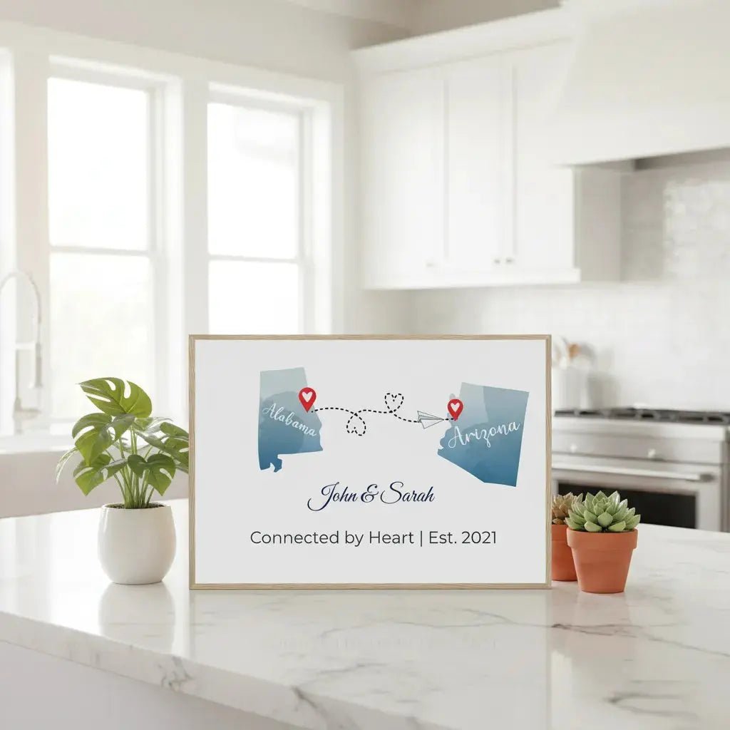 Custom USA Map Wall Art, Personalized Long Distance Map - MOMIMA