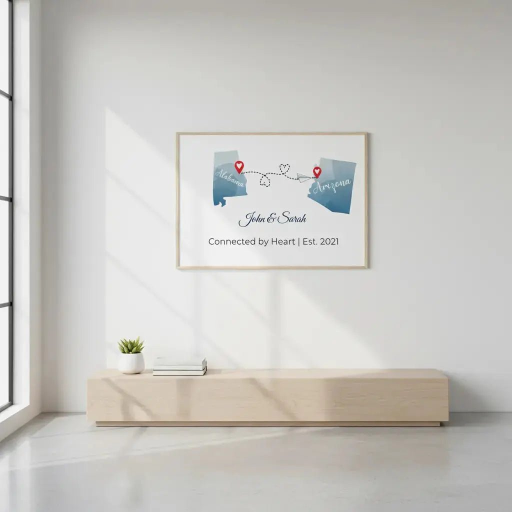 Custom USA Map Wall Art, Personalized Long Distance Map - MOMIMA