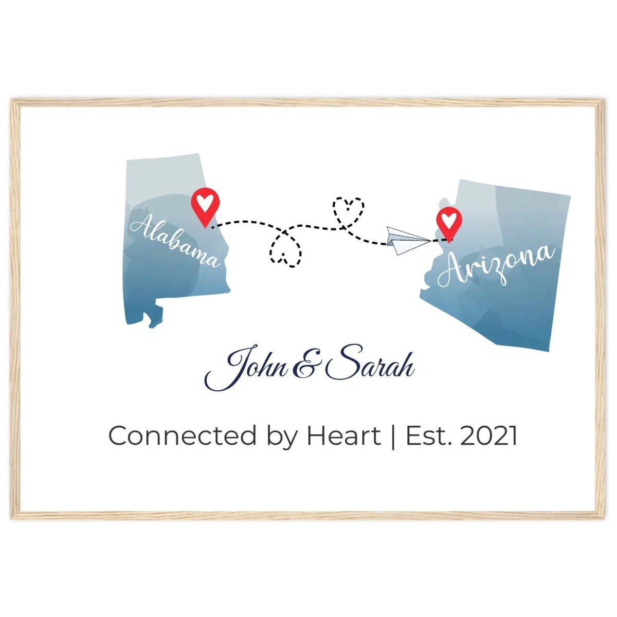 Custom USA Map Wall Art, Personalized Long Distance Map - MOMIMA