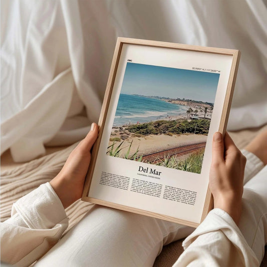 Del Mar California coast color photo print poster featuring a serene beach and r - MOMIMA