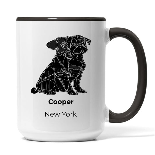 Funny Pug Custom Map Mug - "Pug Life" Personalized City & Name Coffee Cup - MOMIMA