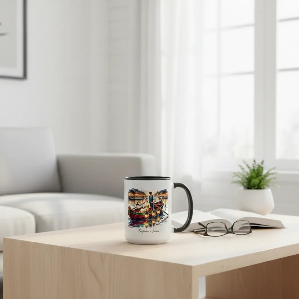 "Gondola Dreams" Custom Couple Mug - Romantic Lantern Boat Ride on the Seine - MOMIMA