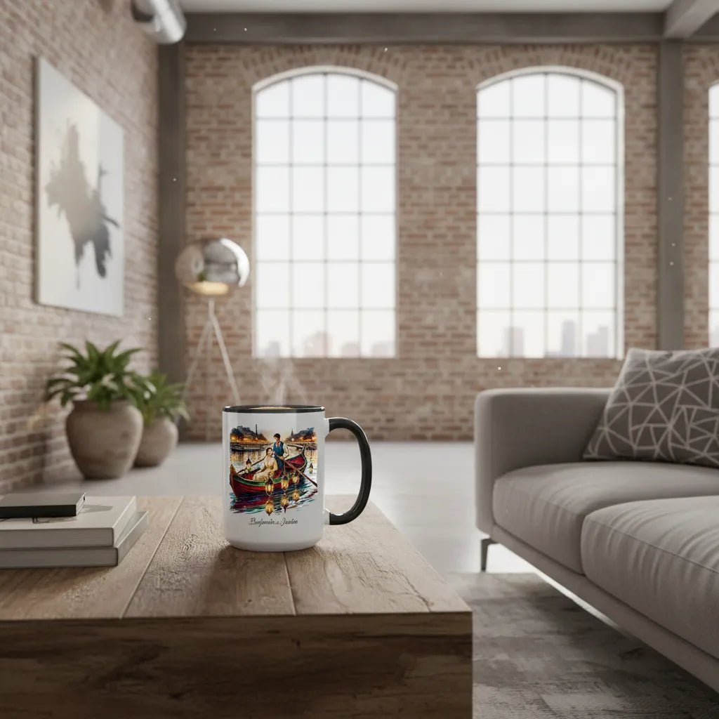 "Gondola Dreams" Custom Couple Mug - Romantic Lantern Boat Ride on the Seine - MOMIMA