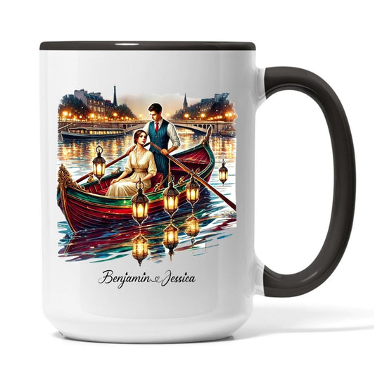 "Gondola Dreams" Custom Couple Mug - Romantic Lantern Boat Ride on the Seine - MOMIMA